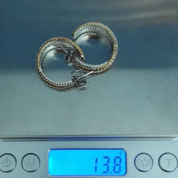 Vtg JUDITH RIPKA Criss Cross CZ Hoop Earrings - Picture 3 of 8